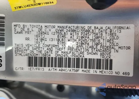 2013 Toyota Tacoma Double Cab z USA, uszkodzony, nr VIN 3TMLU4EN3DM116034